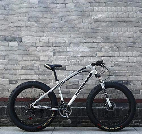 Fat Tyre Mountain Bike : GMZTT Unisex Bicycle Fat Tire 26 Inch Mountain Bicycle Mens, Beach Bicycle, Double Disc Brake Cruiser Bikes, 4.0 Wide Wheels, Adult Snow Bicycle (Color : Silver, Size : 7 speed)