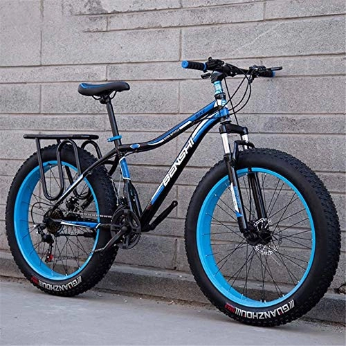 Fat Tyre Mountain Bike : GMZTT Unisex Bicycle Mens Fat Tire Mountain Bicycle, Beach Snow Bicycle, Double Disc Brake Cruiser Bikes, Lightweight High-Carbon Steel Frame Bicycle, 26 Inch Wheels (Color : Blue, Size : 21 speed)