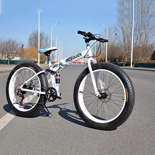 Fat Tyre Mountain Bike : GOHHK 24" Folding Mountain Bike Lightweight, 7 / 21 / 24 / 27 / 30 Speed Dual Suspension 4.0 Inch Wide Tire Bicycle Can Cycling On Snow Mountains Roads Beaches Travel Outdoor Bike