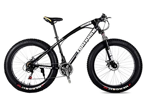 Fat Tyre Mountain Bike : GPAN 26 Inch Mountain Bicycle Bike MTB Super Wide Tire Adjustable Height Front rear disc brakes 24 Speed, Black