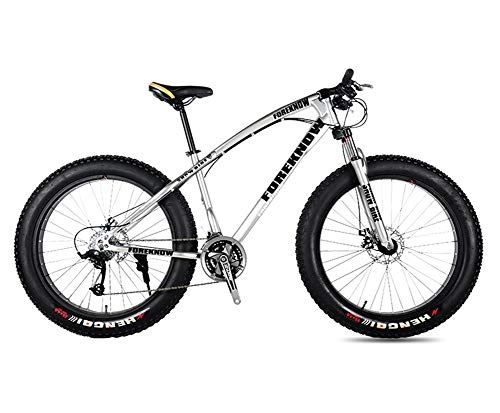 Fat Tyre Mountain Bike : GPAN 26 Inch Mountain Bicycle Bike MTB Super Wide Tire Adjustable Height Front rear disc brakes 24 Speed, Silver