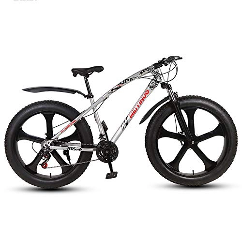 Fat Tyre Mountain Bike : GQFGYYL-QD Mountain Bike with Front Suspension Adjustable Seat and Shock Absorption, 26 Inch Fat Tire 27 Speed Mountain Bicycle, for Adults Outdoor Riding, 1