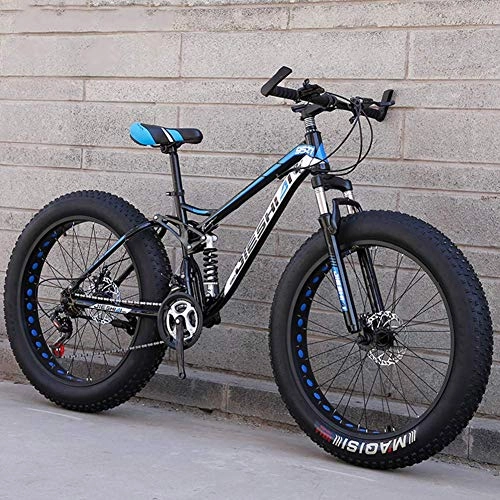 Fat Tyre Mountain Bike : GQQ Mountain Bike, 24Inch Snow / Beach / Mountain Bikes Fat Tire Dual Disc Brake Big Wheels Bicycle High-Carbon Steel Frame, 21 Speed