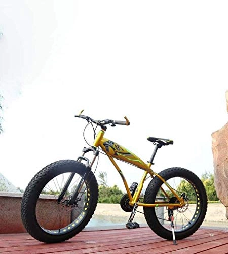 Fat Tyre Mountain Bike : GQQ Variable Speed Bicycle, Fat Tire Adult Mountain Bike Dual Disc / Aluminum Alloy Frame Bikes, Beach Snowmobile Bike, Red, 7 Speed, Yellow