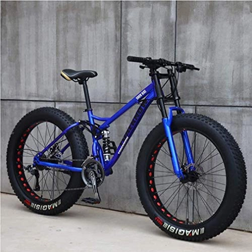 Fat Tyre Mountain Bike : GQQ Variable Speed Bicycle, Mens 26 inch Fat Tire Mountain Bike, Beach Snow Bikes, Dual Disc Brakes Bicycle, Alloy Wheels Lightweight Highcarbon, Blue, 24 Speed, Blue