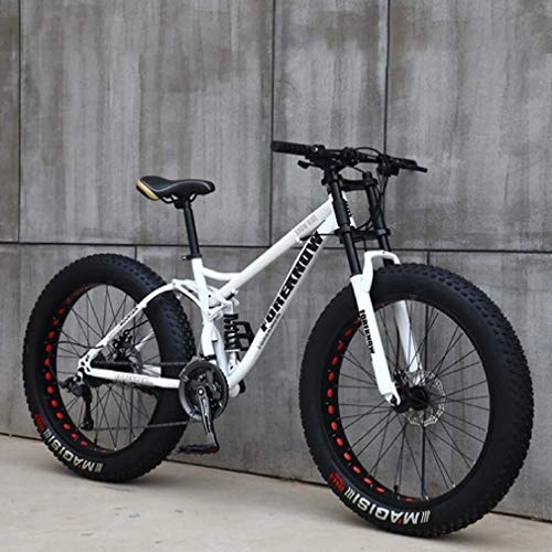 Fat Tyre Mountain Bike : GQQ Variable Speed Bicycle, Mens 26 inch Fat Tire Mountain Bike, Beach Snow Bikes, Dual Disc Brakes Bicycle, Alloy Wheels Lightweight Highcarbon, Blue, 24 Speed, White