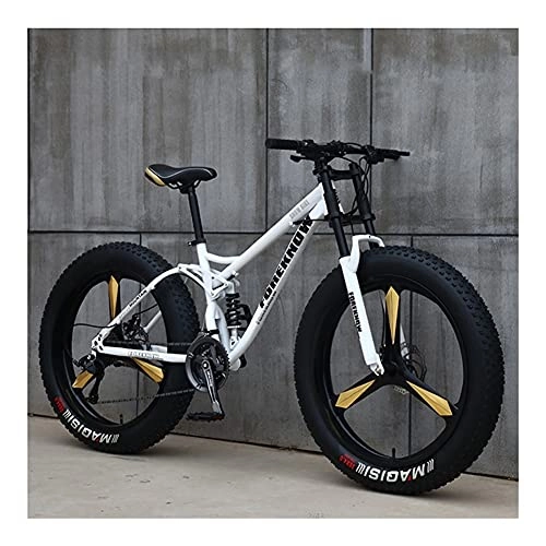 Fat Tyre Mountain Bike : GUHUIHE 26 Inch Wheel 27 Speed Adult Mountain Fat Bike Variable Speed Road Bicycle Off-road Snowmobile Men Outdoor Ride MTB (Color : White 3 knife wheel, Size : 21 Speed)