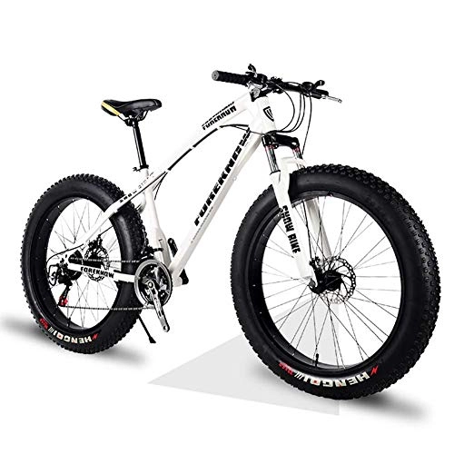 Fat Tyre Mountain Bike : GuoEY 26 / 24 Inch Dual Disc Brake Mountain Snow Beach Fat Tire Variable Speed Bicycle, High Elasticity Comfortable Wide Large Saddle 21 Speed Change, Let You Ride Freely, White, 24IN
