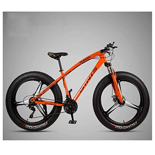 Fat Tyre Mountain Bike : GWFVA 26 Inch Mountain Bicycle, High-carbon Steel Frame Fat Tire Mountain Trail Bike, Men's Womens Hardtail with Dual Disc Brake, Orange, 24 Speed 3 Spoke