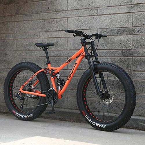 Fat Tyre Mountain Bike : GWFVA Mountain Bikes Dual Full Suspension for Adults, High Carbon Steel Soft Tail Frame, Deceleration Spring Front Fork, Mechanical Disc Brake, 26 Inch Wheel
