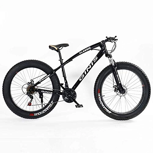 Fat Tyre Mountain Bike : GWFVA Teens Mountain Bikes, 21-Speed 24 Inch Fat Tire Bicycle, High-carbon Steel Frame Hardtail with Dual Disc Brake, Black, Spoke