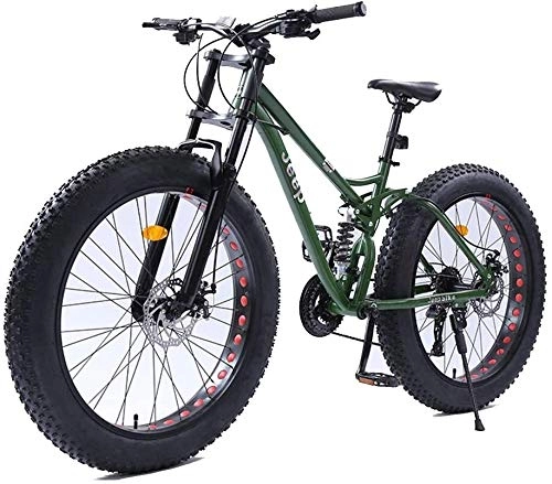 Fat Tyre Mountain Bike : H-ei 26 inches Women mountain bikes, disc brakes Fat Tire Mountain Bike Trail, hardtail bicycle, high-carbon steel frame (Color : Green, Size : 24 Speed)