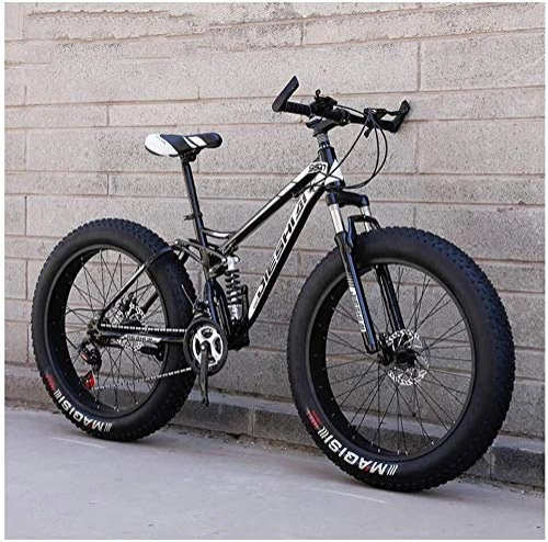 Fat Tyre Mountain Bike : H-ei Adult Mountain Bikes, Fat Tire Dual Disc Brake Hardtail Mountain Bike, Big Wheels Bicycle, High-carbon Steel Frame (Color : Black, Size : 24 Inch 21 Speed)