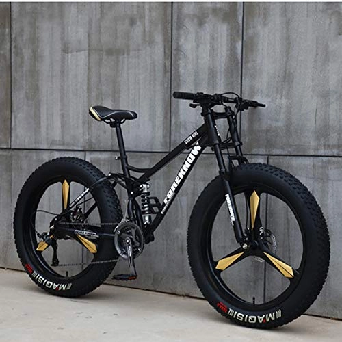 Fat Tyre Mountain Bike : Hadishi 26In Mountain Trail Bike, Super Wide 4.0 Big Tires High Carbon Steel Outroad Bicycles, Speed Bicycle Full Suspension MTB Gears Dual Disc Brakes Mountain Bicycle, black, 26inch 7speed