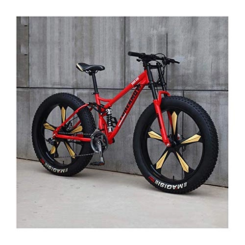 Fat Tyre Mountain Bike : Hardworking person-ZHL Fat Tire Mountain Bike, Variable Speed Bike, Full Suspension Mountain Bikes Anti-Slip, Upgrade High-Carbon Steel Frame, Aluminum Alloy Wheels, for Women Men AdultRed-24 Speed