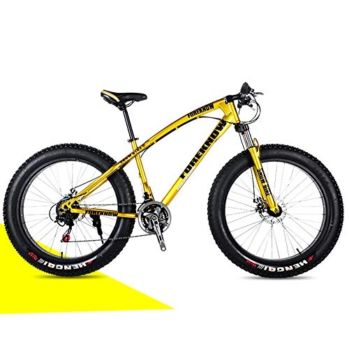 Fat Tyre Mountain Bike : HAZYJT Fat Tire Mountain Bike, 7-Speed, 20-inch Wheels, High Carbon Steel Frame Snow Bikes for Adults, Gold