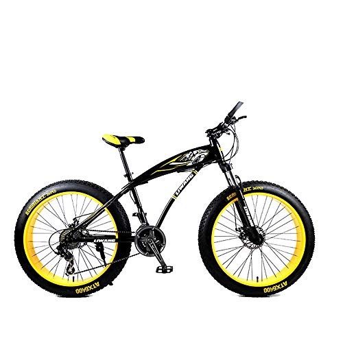 Fat Tyre Mountain Bike : HAZYJT Mountain Bikes, 26 inch Fat Tire MTB Bicycles with High-Tensile Steel Frame, All Terrain Mountain Bike, 21 / 24 / 27speed, Yellow, 27 speed
