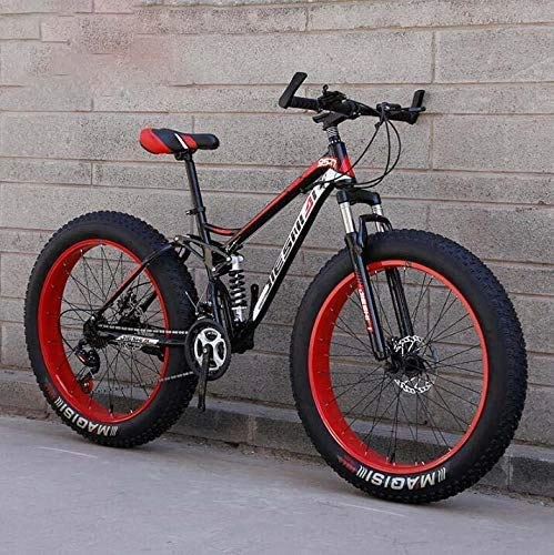 Fat Tyre Mountain Bike : HCMNME durable bicycle 26 Inch Mountain Bikes, Fat Tire Mountain Bike, Dual Suspension Frame And Suspension Fork All Terrain Mountain Bicycle Alloy frame with Disc Brakes