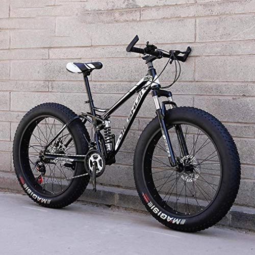 Fat Tyre Mountain Bike : HCMNME durable bicycle Adult Fat Tire Mountain Bike, Beach Snow Bike, Double Disc Brake Cruiser Bikes, Lightweight High-Carbon Steel Frame Bicycle, 26 Inch Wheels Alloy frame with Disc Brakes