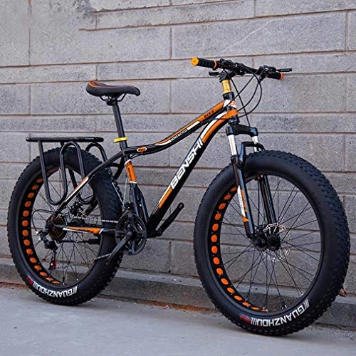 Fat Tyre Mountain Bike : HCMNME durable bicycle Mens Fat Tire Mountain Bike, Beach Snow Bike, Lightweight High-Carbon Steel Frame Bicycle, Double Disc Brake Cruiser Bikes, 24 Inch Wheels Alloy frame with Disc Brakes