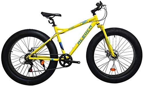 Fat Tyre Mountain Bike : HCMNME durable bicycle, Outdoor sports Fat bike, 26 inch 7 speed shift double disc brakes offroad 4.0 tires snowmobile beach adult bicycle, Yellow Outdoor sports Mountain Bike Alloy frame with Di