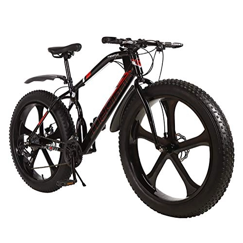 Fat Tyre Mountain Bike : HECHEN 26 in Mountain Bikes, 26 Inch Fat Tire Hardtail Bike, Double disc brakes and Shock-absorbing Front fork Bicycles, 21 / 24 / 27 Speed, Black, 21 speed