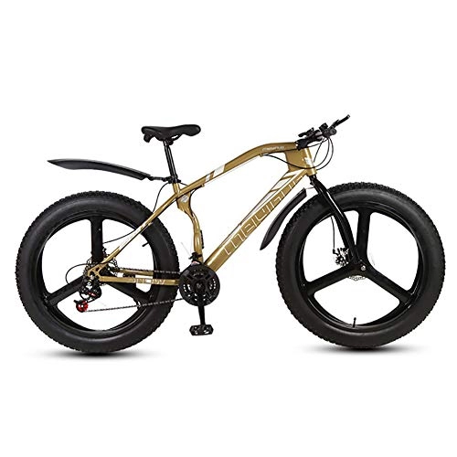Fat Tyre Mountain Bike : HECHEN 26 in Mountain Bikes, 26 Inch Fat Tire Hardtail Bike, Double disc brakes and Shock-absorbing Front fork Bicycles, 21 / 24 / 27 Speed, Yellow, 27 speed