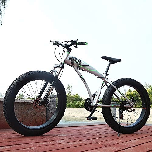 Fat Tyre Mountain Bike : Heinside Simple 24 / 26x4.0 Inches Fat Bike Adults Mountain Bike For Students Snow Bicycle For Men And Women Durable (Color : Silver, Size : 24 X 15 inches)