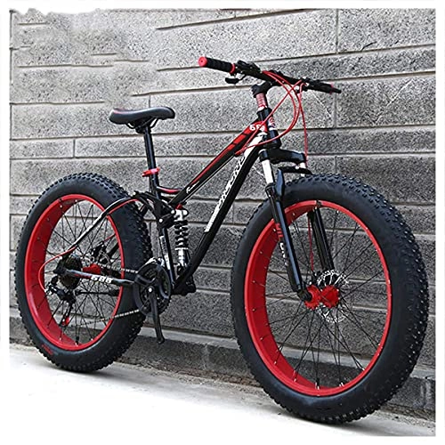 Fat Tyre Mountain Bike : HGDM Dual-Suspension Mountain Bikes with Dual Disc Brake for Adults Men Women, All Terrain Anti-Slip Fat Tire Mountain Bicycle, High-Carbon Steel Mountain Trail Bike, Red, 26 Inch 24 Speed