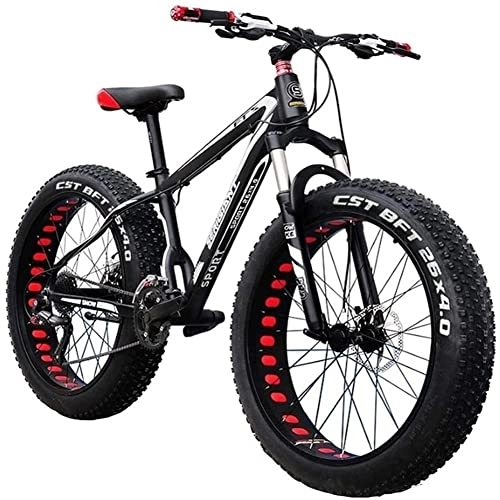 Fat Tyre Mountain Bike : HHII 26 Inch Mountain Bike Hybrid Fat Tire Snow Bicycle with 30 Speed and Lockable Fork / Dual Disc Brake Adjustable Seat Country Gearshift Bicycle black-27speed