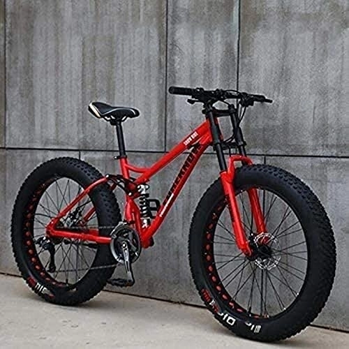 Fat Tyre Mountain Bike : HHORB Adult Mountain Bikes, 24 / 26 Inch Fat Tire Hardtail Mountain Bike, Dual Suspension Frame And Suspension Fork All Terrain Mountain Bike, Red, 26inch