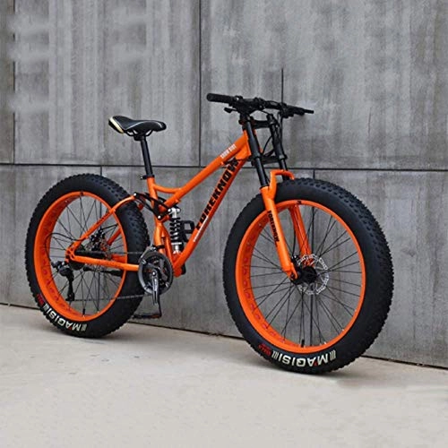 Fat Tyre Mountain Bike : High Carbon Steel Frame, Road Bicycle Racing For Men Women Adult, 24 Inch Mountain Bikes, Double Disc Brake, 21 Speed Bikes Orange 24", 21-speed