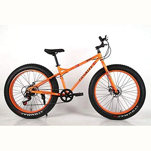 Fat Tyre Mountain Bike : hj Snowmobile Bike, 4.0 Widened Thick Tire Speed Changing Beach Bike 21 Speed 26 Inch Student Male And Female Mountain Bicycle Snowmobile, Orange