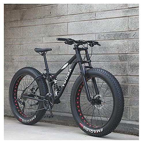 Fat Tyre Mountain Bike : HJRBM 26 inch Mountain Bikes， Adult Boys Girls Mountain Trail Bike， Dual Disc Brake Bicycle， High-Carbon Steel Frame， Anti-Slip Bikes，Blue，27 Speed fengong (Color : Black)