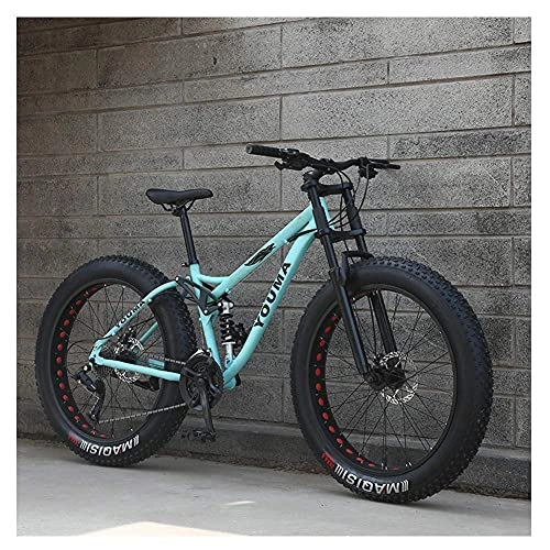 Fat Tyre Mountain Bike : HJRBM 26 inch Mountain Bikes， Adult Boys Girls Mountain Trail Bike， Dual Disc Brake Bicycle， High-Carbon Steel Frame， Anti-Slip Bikes，Blue，27 Speed fengong (Color : Blue)