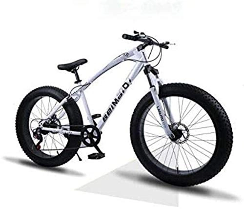 Fat Tyre Mountain Bike : HongLianRiven BMX Hardtail Mountain Bikes, Dual Disc Brake Fat Tire Cruiser Bike, High-Carbon Steel Frame, Adjustable Seat Bicycle, Size:26 Inch 21 Speed 6-27 (Color : White, Size : 26 inch 7 speed)