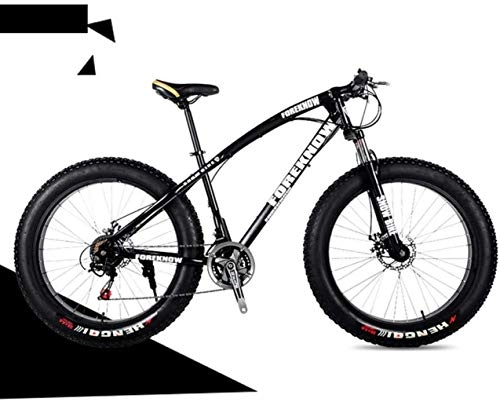 Fat Tyre Mountain Bike : HongLianRiven BMX Mountain Bicycle, 21 / 24 / 27 Speed 26Inch 4.0 Fat Bike Mountain Bike Snow Bicycle Shock Suspension 7-2 (Color : Black, Size : 24 speed)