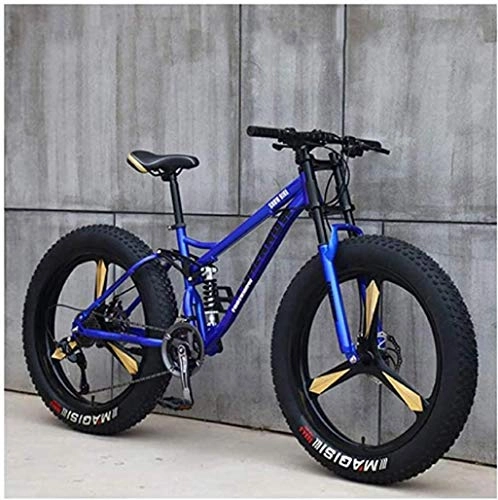 Fat Tyre Mountain Bike : HongLianRiven BMX Mountain Bikes, 26 Inch 4.0 Fat Tire Hardtail Mountain Bike, Dual Suspension Frame And Suspension Fork All Terrain Mountain Bike 6-6 (Color : Blue, Size : 24 speed)