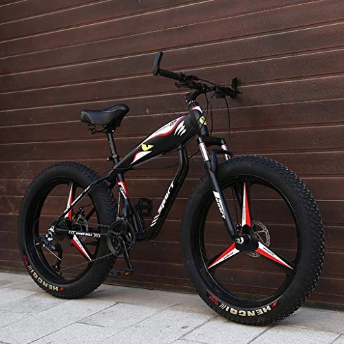 Fat Tyre Mountain Bike : HongTeng 26 Inch Hardtail Mountain Bike, Adult Fat Tire Mountain Bicycle, Mechanical Disc Brakes, Front Suspension Men Womens Bikes (Color : Black 3 Spokes, Size : 21 Speed)