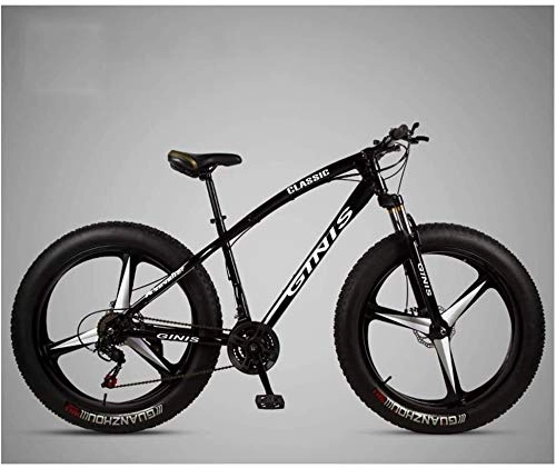 Fat Tyre Mountain Bike : HongTeng 26 Inch Mountain Bicycle, High-carbon Steel Frame Fat Tire Mountain Trail Bike, Men's Womens Hardtail Mountain Bike with Dual Disc Brake (Color : Black, Size : 30 Speed 3 Spoke)