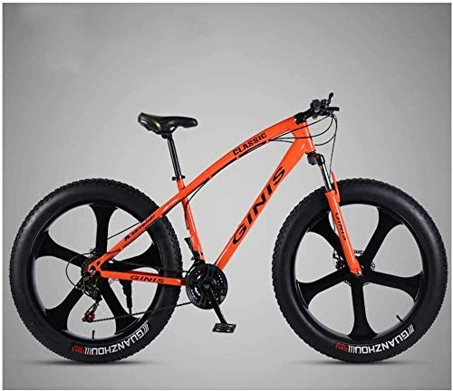 Fat Tyre Mountain Bike : HongTeng 26 Inch Mountain Bicycle, High-carbon Steel Frame Fat Tire Mountain Trail Bike, Men's Womens Hardtail Mountain Bike with Dual Disc Brake (Color : Orange, Size : 21 Speed 5 Spoke)