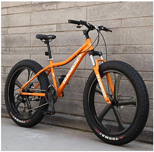 Fat Tyre Mountain Bike : HongTeng 26 Inch Mountain Bikes, High-carbon Steel Hardtail Mountain Bike, Fat Tire All Terrain Mountain Bike, Women Men's Anti-Slip Bikes (Color : Yellow, Size : 27 Speed 5 Spoke)