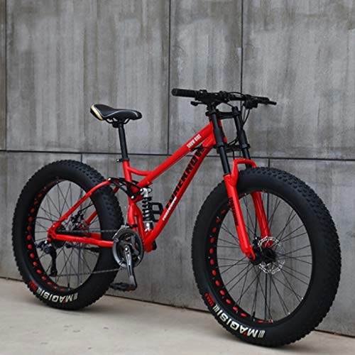 Fat Tyre Mountain Bike : HongTeng Adult Mountain Bikes, 24 Inch Fat Tire Hardtail Mountain Bike, Dual Suspension Frame and Suspension Fork All Terrain Mountain Bike (Color : Red, Size : 27 Speed)
