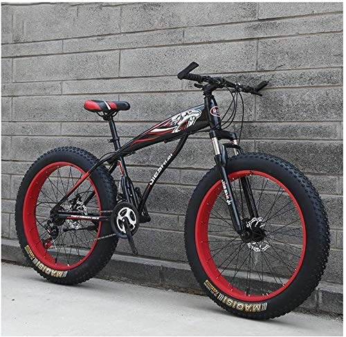 Fat Tyre Mountain Bike : HongTeng Adult Mountain Bikes, Boys Girls Fat Tire Mountain Trail Bike, Dual Disc Brake Hardtail Mountain Bike, High-carbon Steel Frame, Bicycle (Color : Red a, Size : 24 Inch 27 Speed)