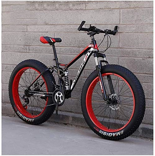 Fat Tyre Mountain Bike : HongTeng Adult Mountain Bikes, Fat Tire Dual Disc Brake Hardtail Mountain Bike, Big Wheels Bicycle, High-carbon Steel Frame (Color : Red, Size : 26 Inch 24 Speed)