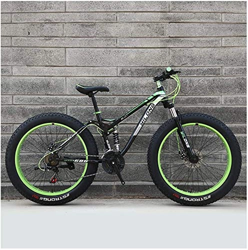 Fat Tyre Mountain Bike : HongTeng Mens Womens Mountain Bikes, High-carbon Steel Frame, Dual Disc Brake Hardtail Mountain Bike, All Terrain Bicycle, Anti-Slip Bikes, 26 Inch (Color : Green, Size : 21 Speed)