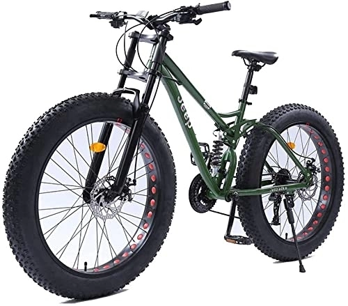 Fat Tyre Mountain Bike : HOYDU 26 Inch Mountain Bikes, Dual Disc Brake Fat Tire Mountain Trail Bike, Hardtail Mountain Bike, High-Carbon Steel Frame, Green, 27 Speed