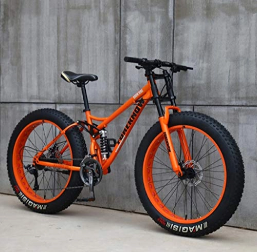 Fat Tyre Mountain Bike : HQQ Adult Mountain Bikes, 24 Inch Fat Tire Hardtail Mountain Bike, Dual Suspension Frame and Suspension Fork All Terrain Mountain Bike (Color : Orange, Size : 27 Speed)