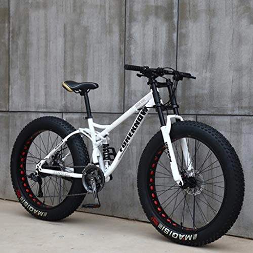 Fat Tyre Mountain Bike : HQQ Adult Mountain Bikes, 24 Inch Fat Tire Hardtail Mountain Bike, Dual Suspension Frame and Suspension Fork All Terrain Mountain Bike (Color : White, Size : 24 Speed)