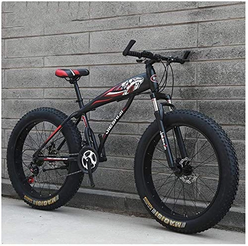 Fat Tyre Mountain Bike : HQQ Adult Mountain Bikes, Boys Girls Fat Tire Mountain Trail Bike, Dual Disc Brake Hardtail Mountain Bike, High-carbon Steel Frame, Bicycle (Color : Red B, Size : 24 Inch 27 Speed)